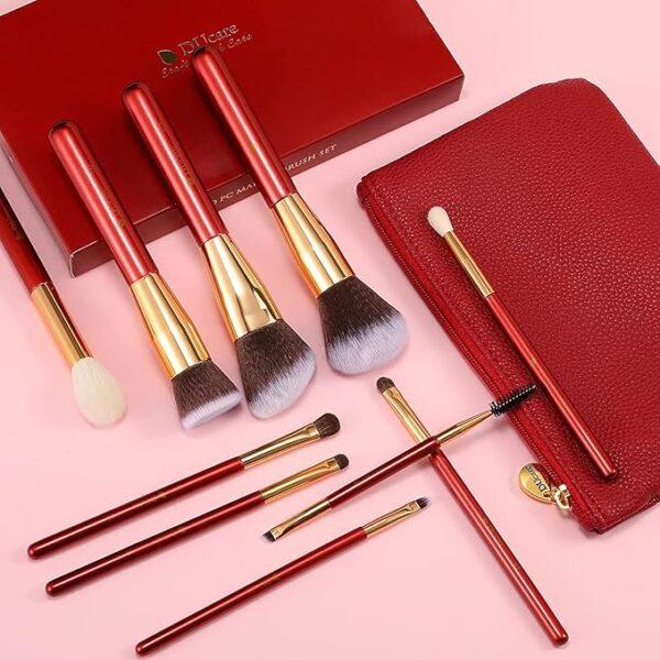 DUcare Makeup Brushes Red 10 Piece Makeup Brush Set with Case Premium Synthetic